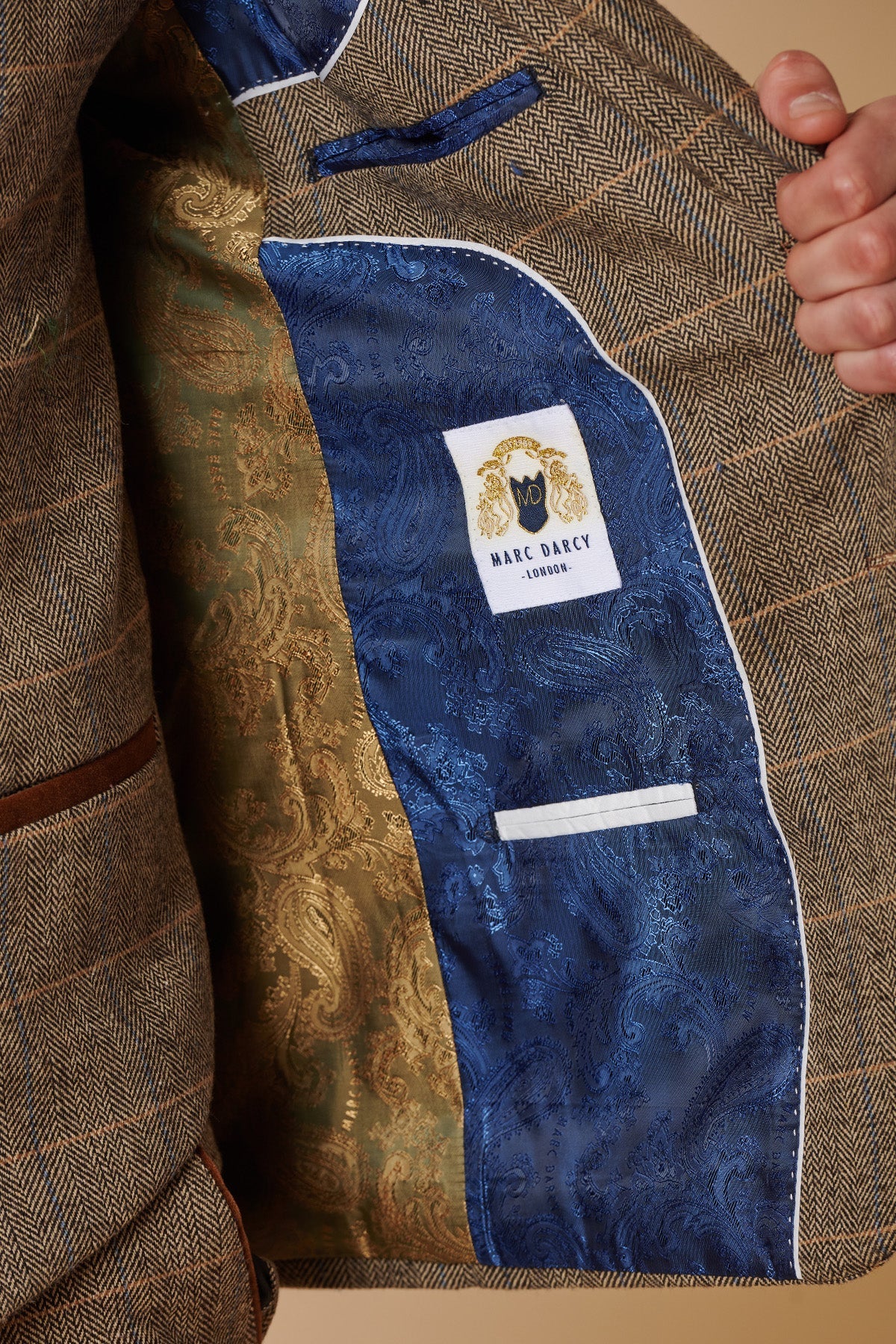 Herre 3-delt sildebensmønster i tweed med brunt ternet jakkesæt, skræddersyet pasform, dobbelt klassisk