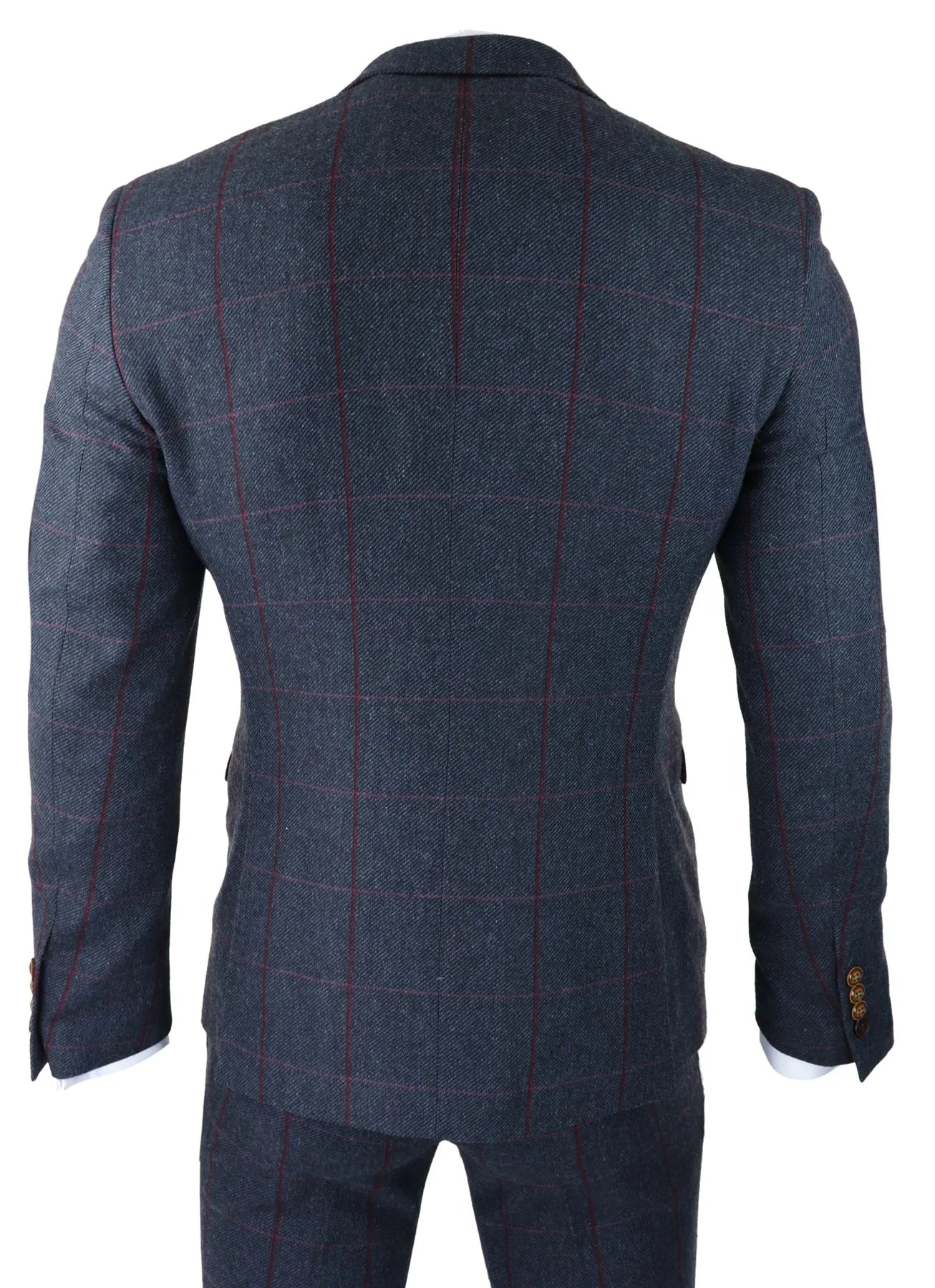 Mens Herringbone Tweed 3 Piece Navy Red Check Suit Vintage 1920s Tailored Fit