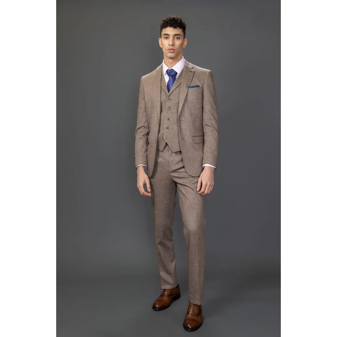 Nathan Men's Brown 3-Piece Slim Fit Suit