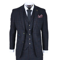 Ryan Men's Navy 3-Piece Tweed Slim Fit Suit