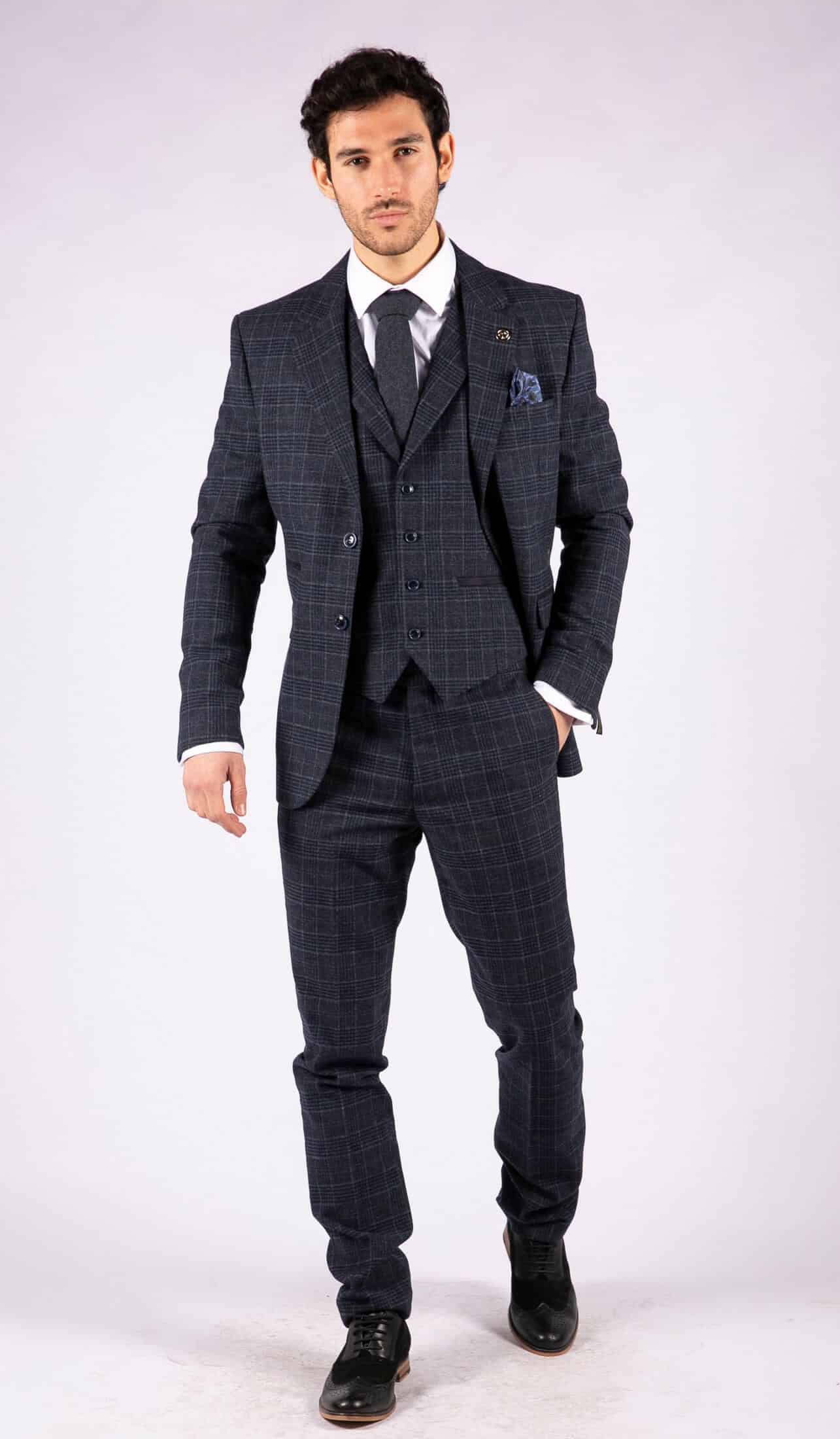 Men's Blue Tartan Check 3 Piece Suit