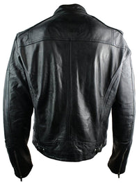 Real Leather Fitted Retro Style Zipped Mens Biker Jacket Tan Brown Nevada Timber Black Urban-Black