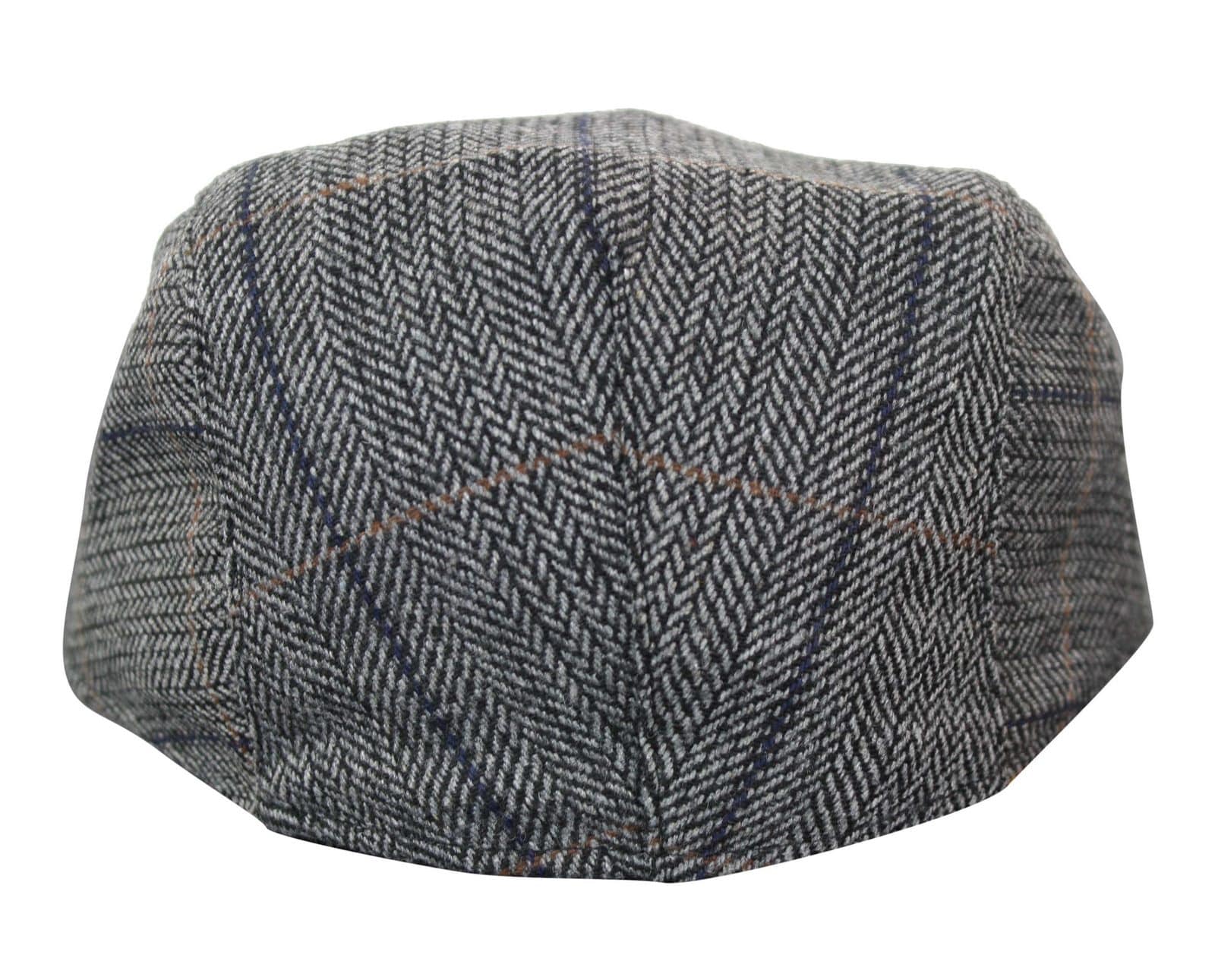 Cavani Albert Mens Tweed Flat Cap - Herringbone Tweed Wool Grandad Flat Hats Vintage - Tan Brown/Charcoal Grey