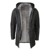Men's 3/4 Brown Soft Sheepskin Hood Jacket 3/4 Coat Classic Warm Winter