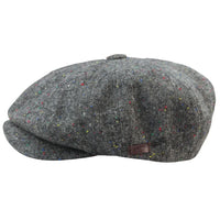 8 Panel Baker Boy Cap Shelby Hat Wool Tweed Classic Grey Razor
