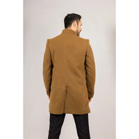 Men's Stand Collar Wool Blend Tan Overcoat