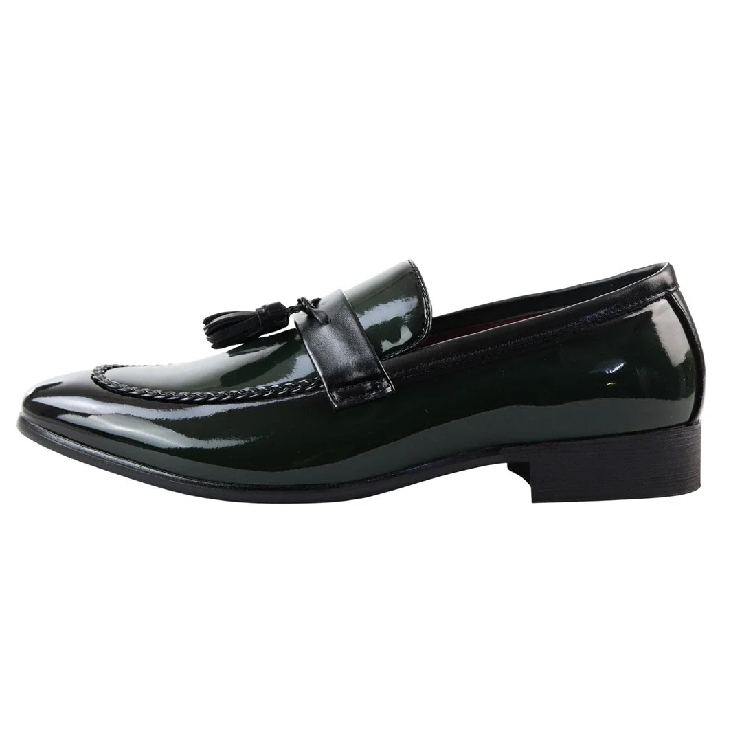 Men's Patent Tassel Slip On Green Loafers