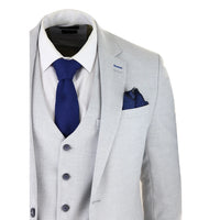 Mens Tweed Light Grey 3 Piece Suit Tailored Fit Classic Vintage 1920s Wedding