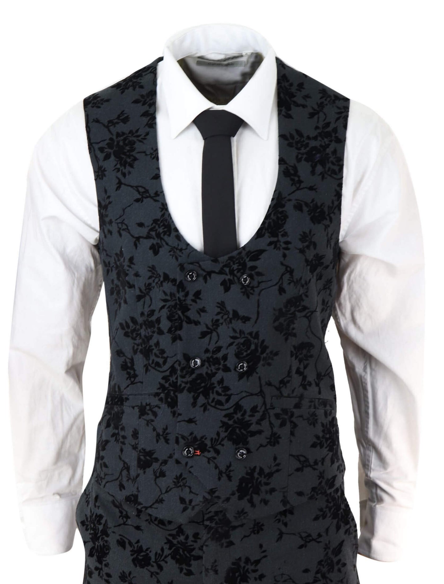 Mens Black 3 Piece Paisley Velvet Suit