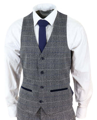 Marc Darcy Scott - Mens Grey with Blue Check 3 Piece Suit