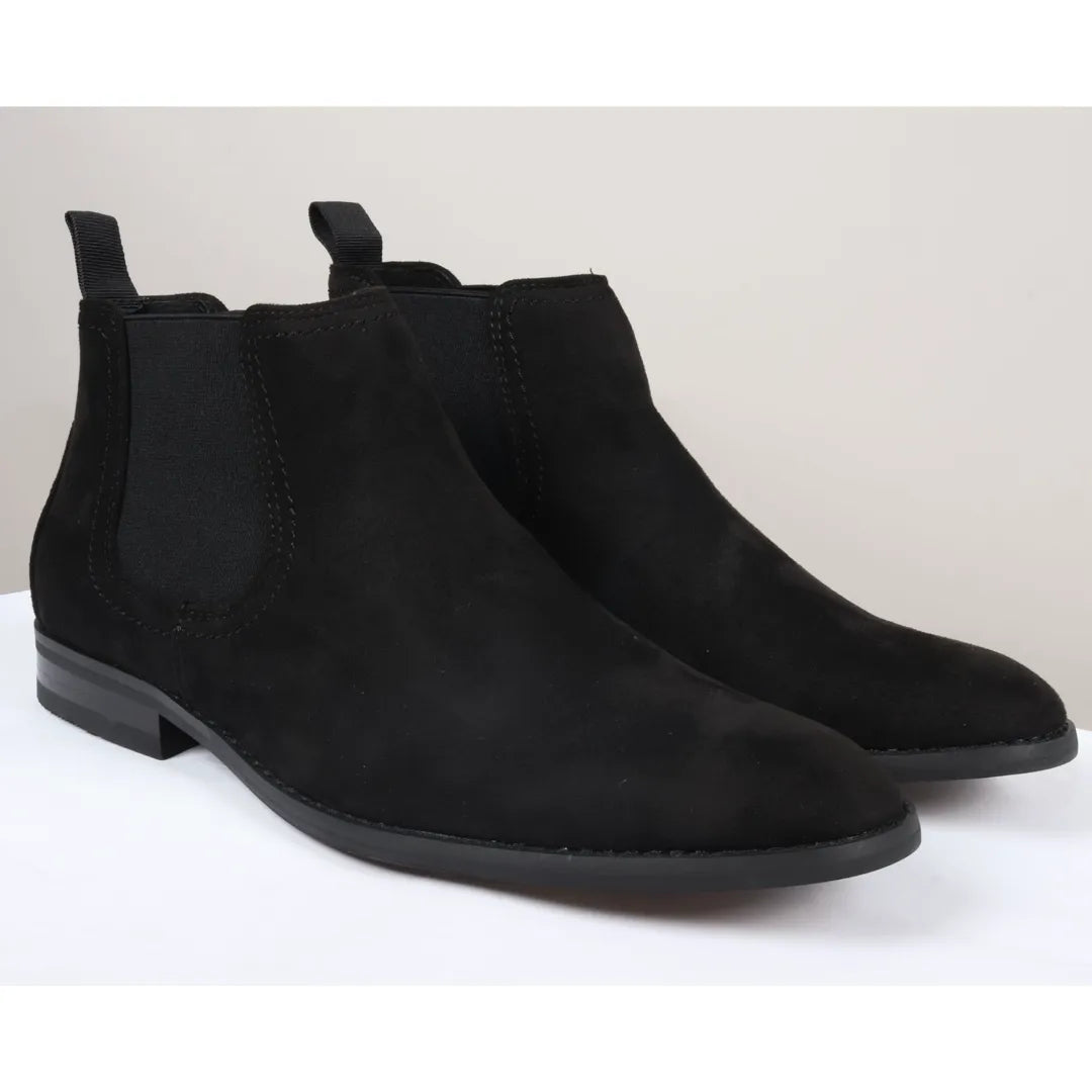 Men's Slip On Black Suede Leather Lined Chelsea Boots
