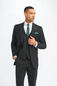 Malibu - Men's Black 3 Piece Tailored Fit Suit