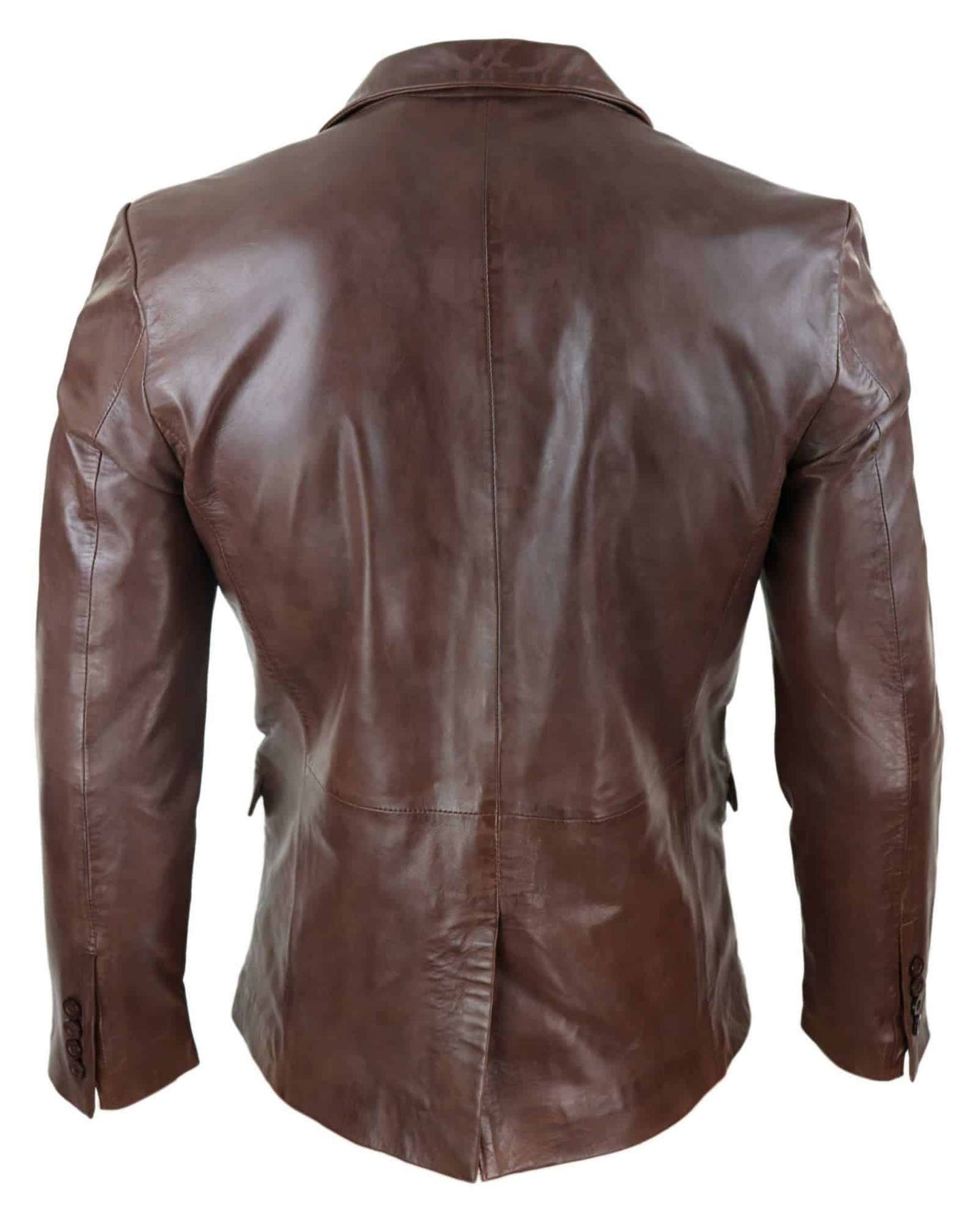 Mens Slim Fit Brown Leather Blazer