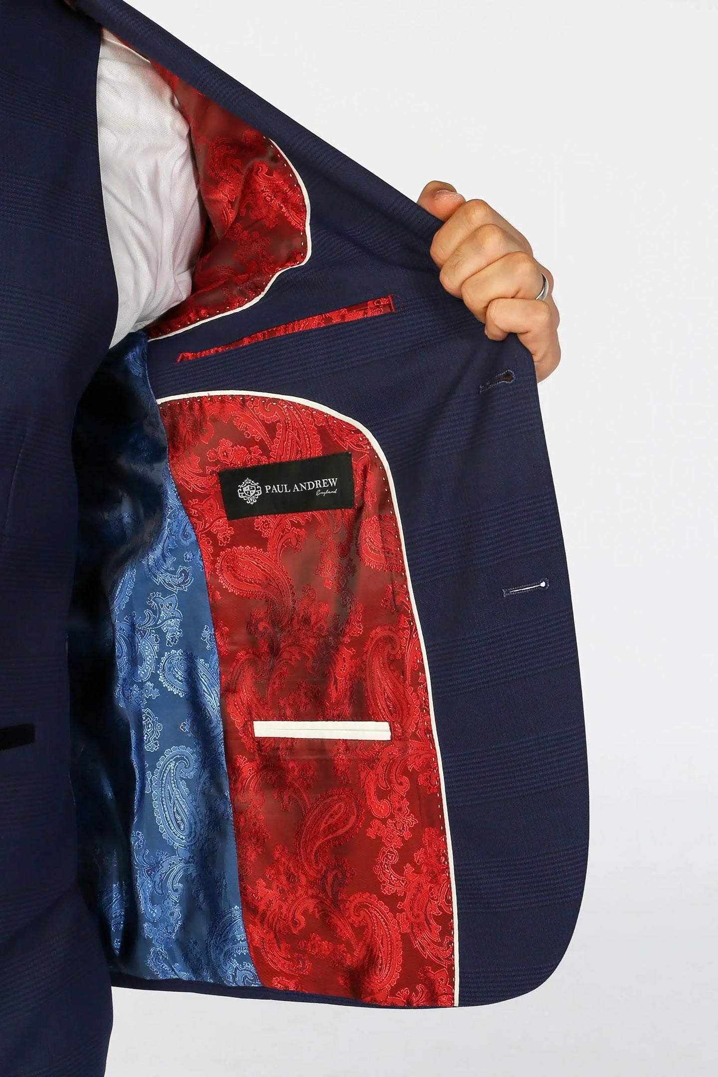 Mark - Men's Navy Blue 3 Piece Checked Tailored Fit Suit