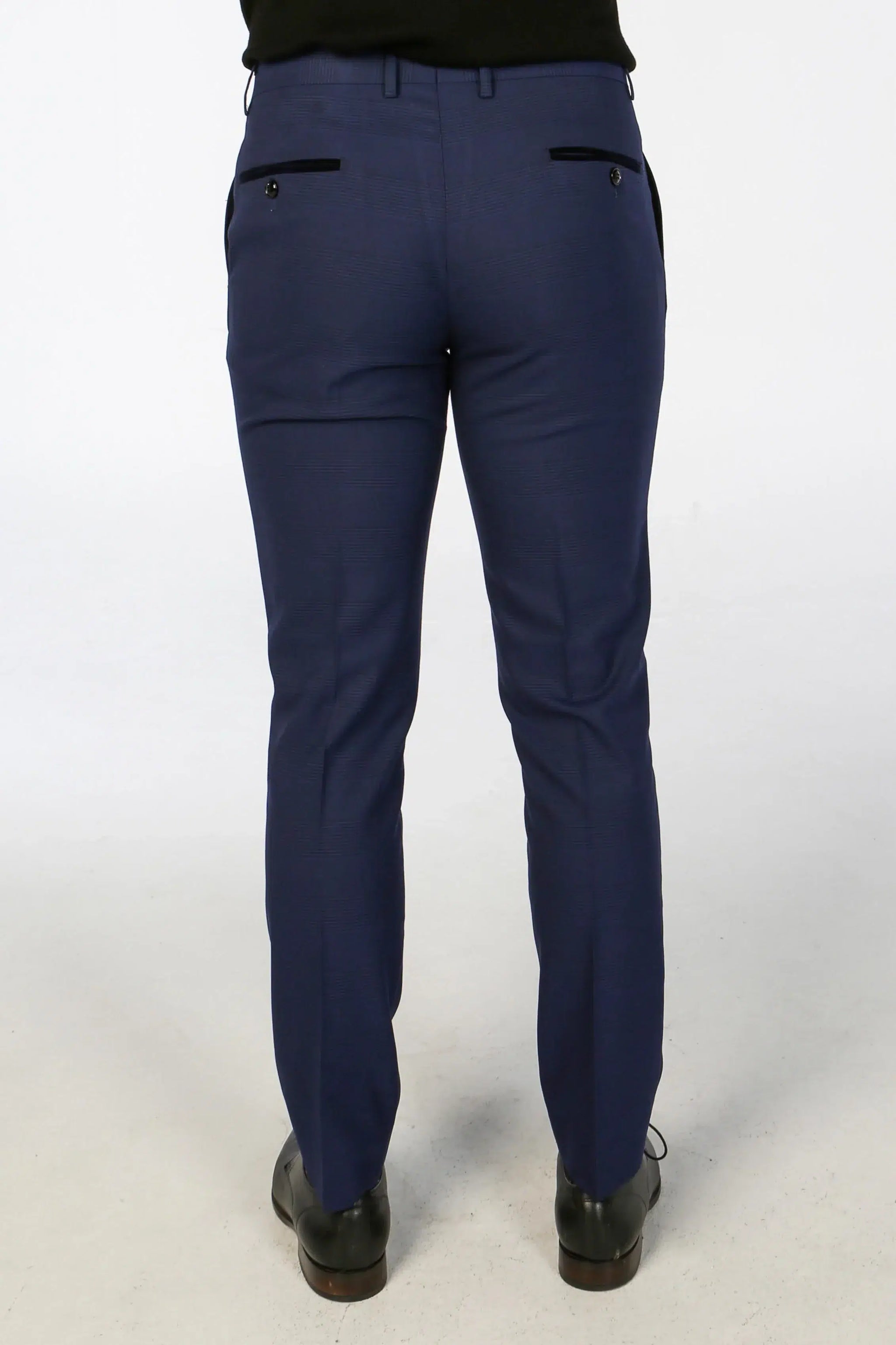 Mark - Men's Navy Blue 3 Piece Checked Tailored Fit Suit