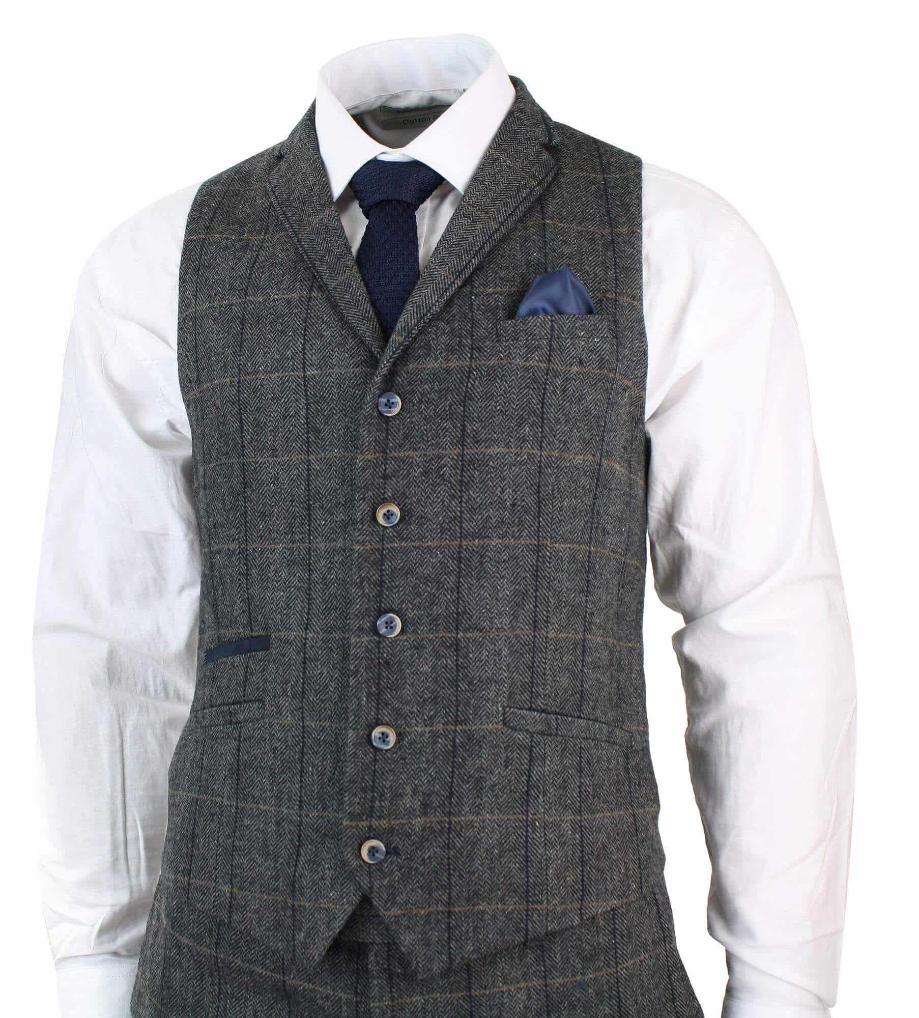 Cavani Albert - Men's Herringbone Tweed Check 3 Piece Suit - Charcoal