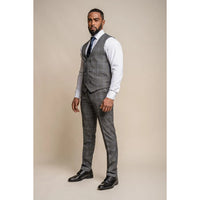 Power - Men's Grey Check Slim Fit Waistcoat