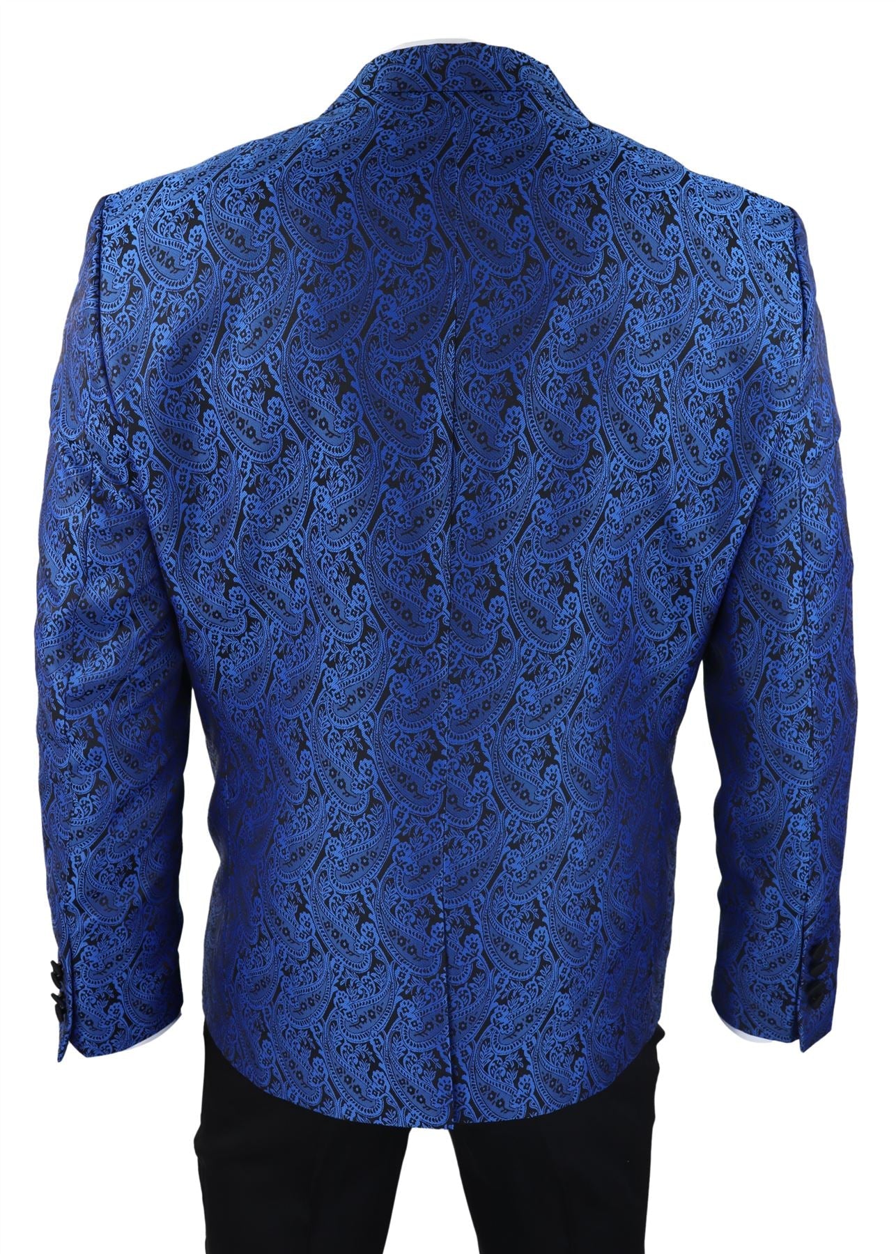 Mens Paisley Tuxedo Blazer And Waistcoat Brocade Dinner Jacket Satin Black Blue - No Trousers