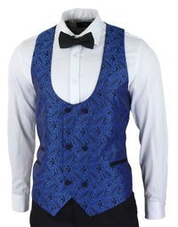 Mens Paisley Tuxedo Blazer And Waistcoat Brocade Dinner Jacket Satin Black Blue - No Trousers