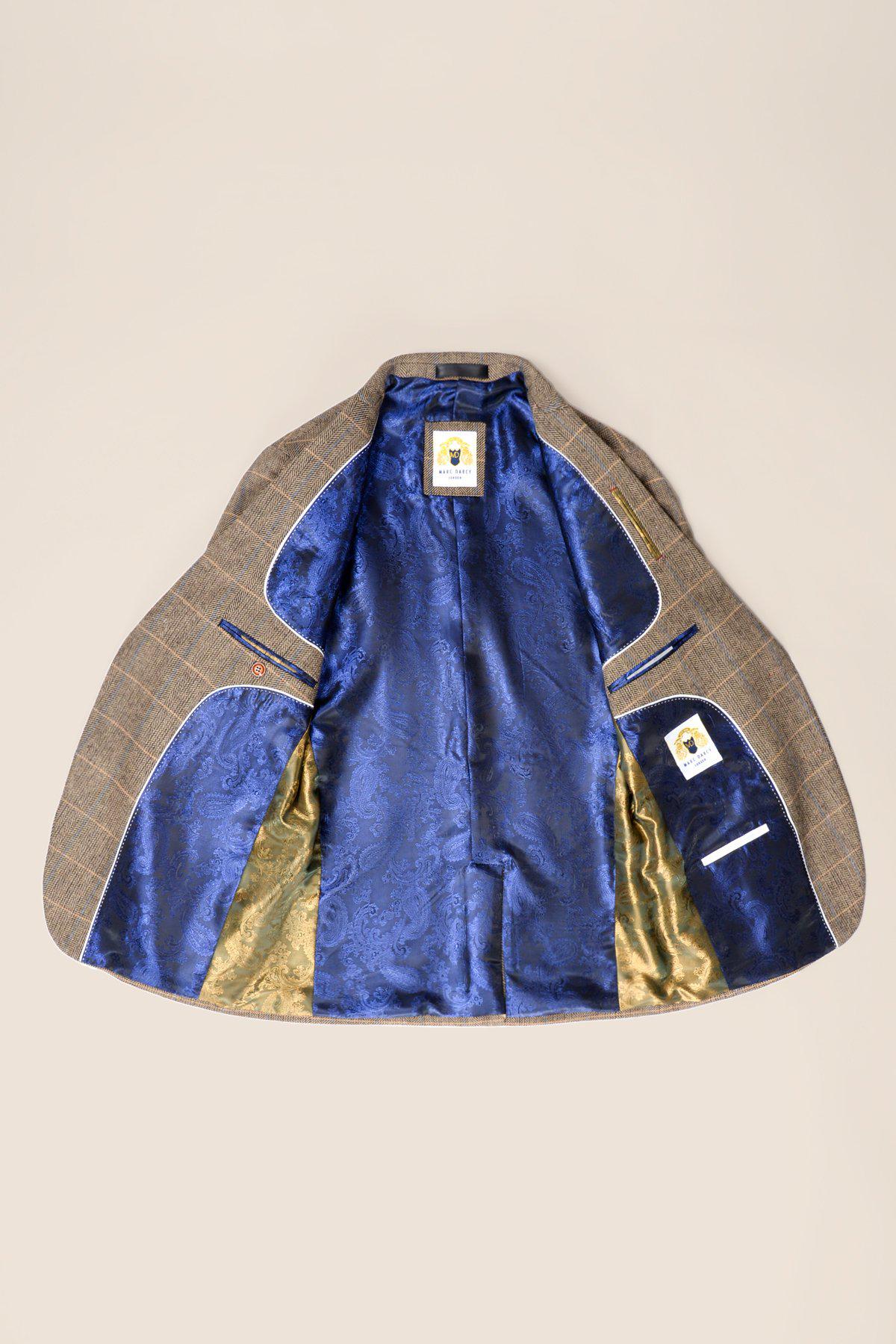 Herre 3-delt sildebensmønster i tweed med brunt ternet jakkesæt, skræddersyet pasform, dobbelt klassisk