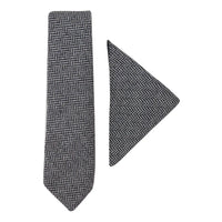 Men's Tweed Grey Tie Hankie Set Classic British Heritage Wool Herringbone