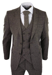 Mens Oak Brown 3 Piece Suit with Double Breasted Waistcoat