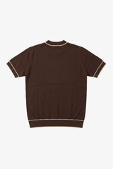 Herre brun strikket T-shirt med normal pasform og rund hals, kontrastkant