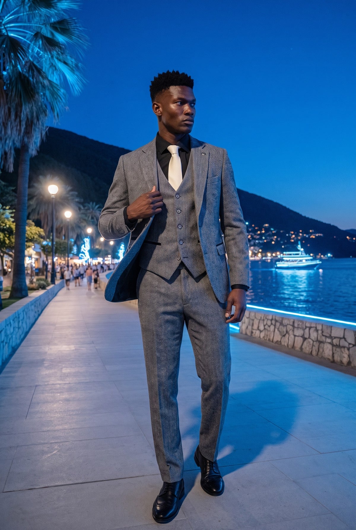Look #975 styled with IM41 - Grå 3-delt sildebensmønster i tweed til mænd