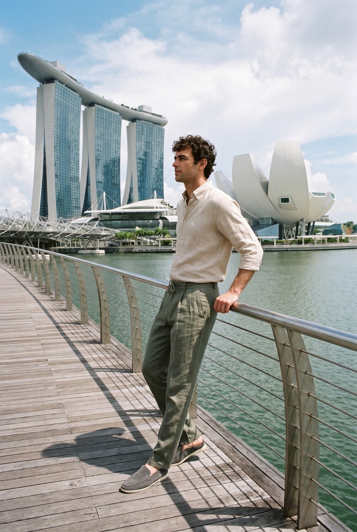 Look #877 styled with Herre Beige Hørskjorte Langærmet Sommerskjorte med Knapper