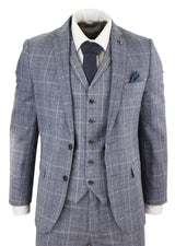 Harry Brown - Men's Grey-Blue Prince of Whales 3 Piece Suit