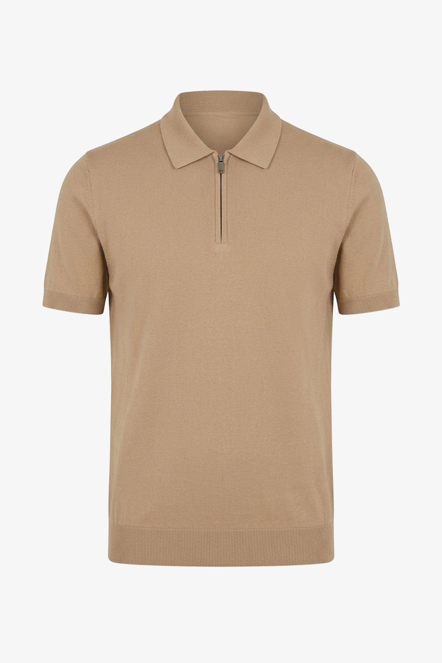 Beige strikket poloshirt med lynlås til mænd