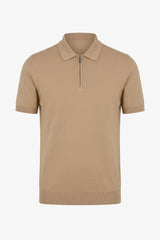 Beige strikket poloshirt med lynlås til mænd