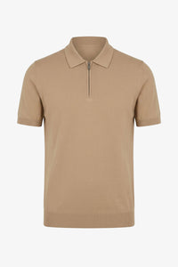 Beige strikket poloshirt med lynlås til mænd