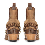 Mens Western Brown Cowboy Boots Vintage Pointed Knight Ankle Country Boot Riding Real Leather