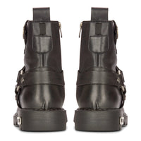 Mens Black Leather Motorcycle Boots Western Rock Punk Metal Toe Ankle Boot