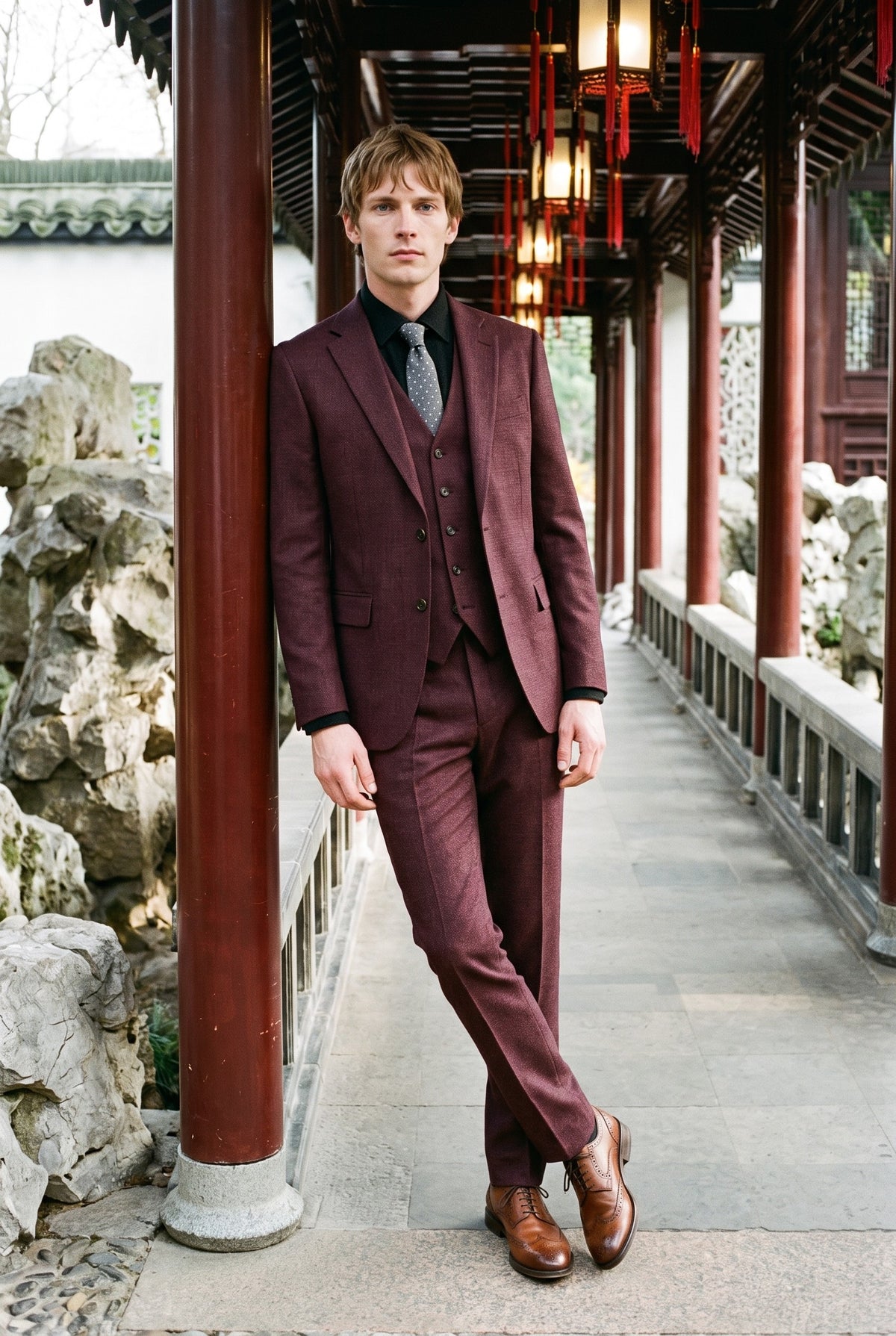 Look #237 styled with Caridi - Herre bordeaux 3-delt ternet jakkesæt