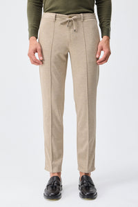 Herresæt med beige, blød jersey-print og elegant, casual jakkesæt, blazer og bukser