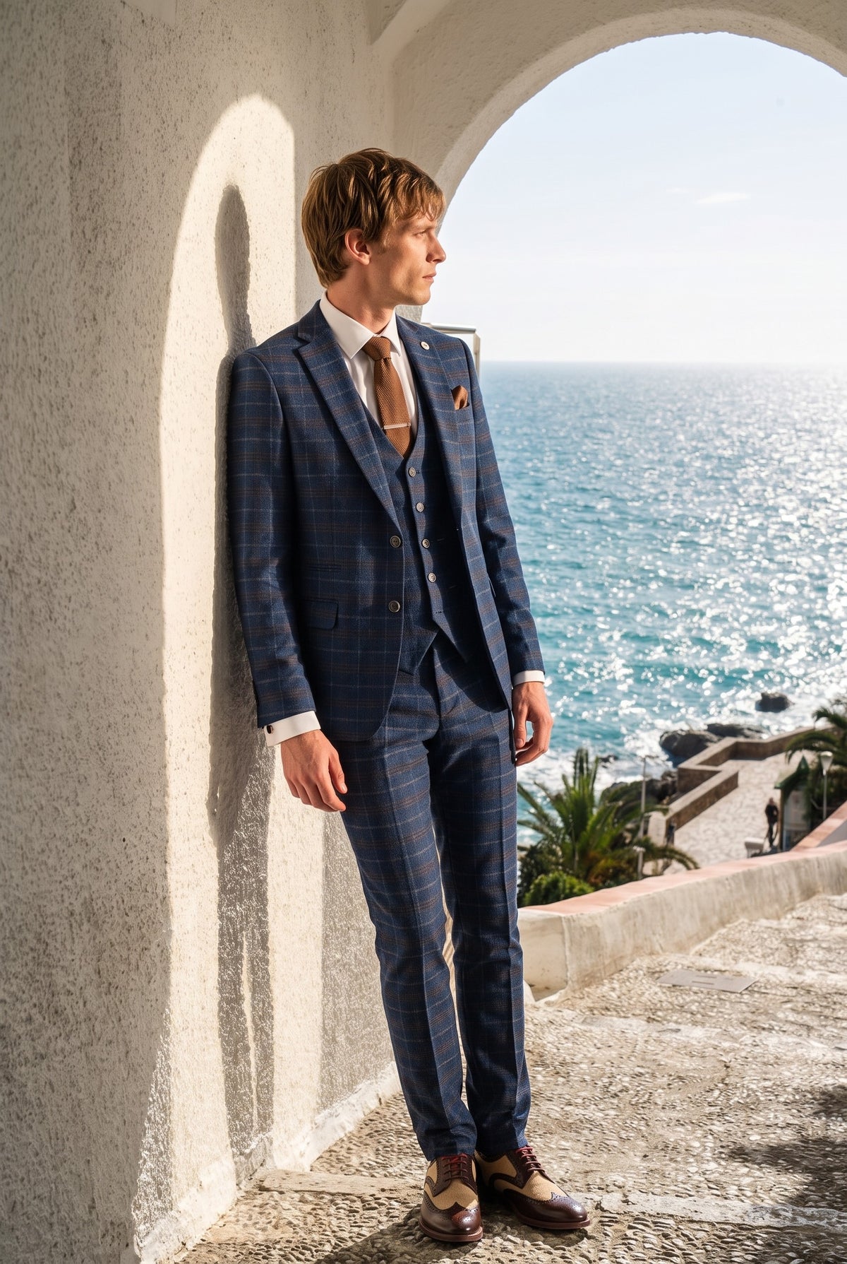 Look #936 styled with Herre marineblå ternet 3-delt jakkesæt - Paul Andrew Kenneth