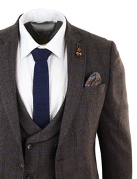 Brown Check 3 Piece Tweed Suit