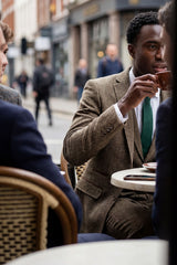 Egebrun sildebensfarvet tweed 3-delt jakkesæt