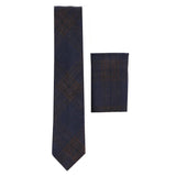 281 - Men's Blue Herringbone Tweed Wool Tie & Handkerchief 2"