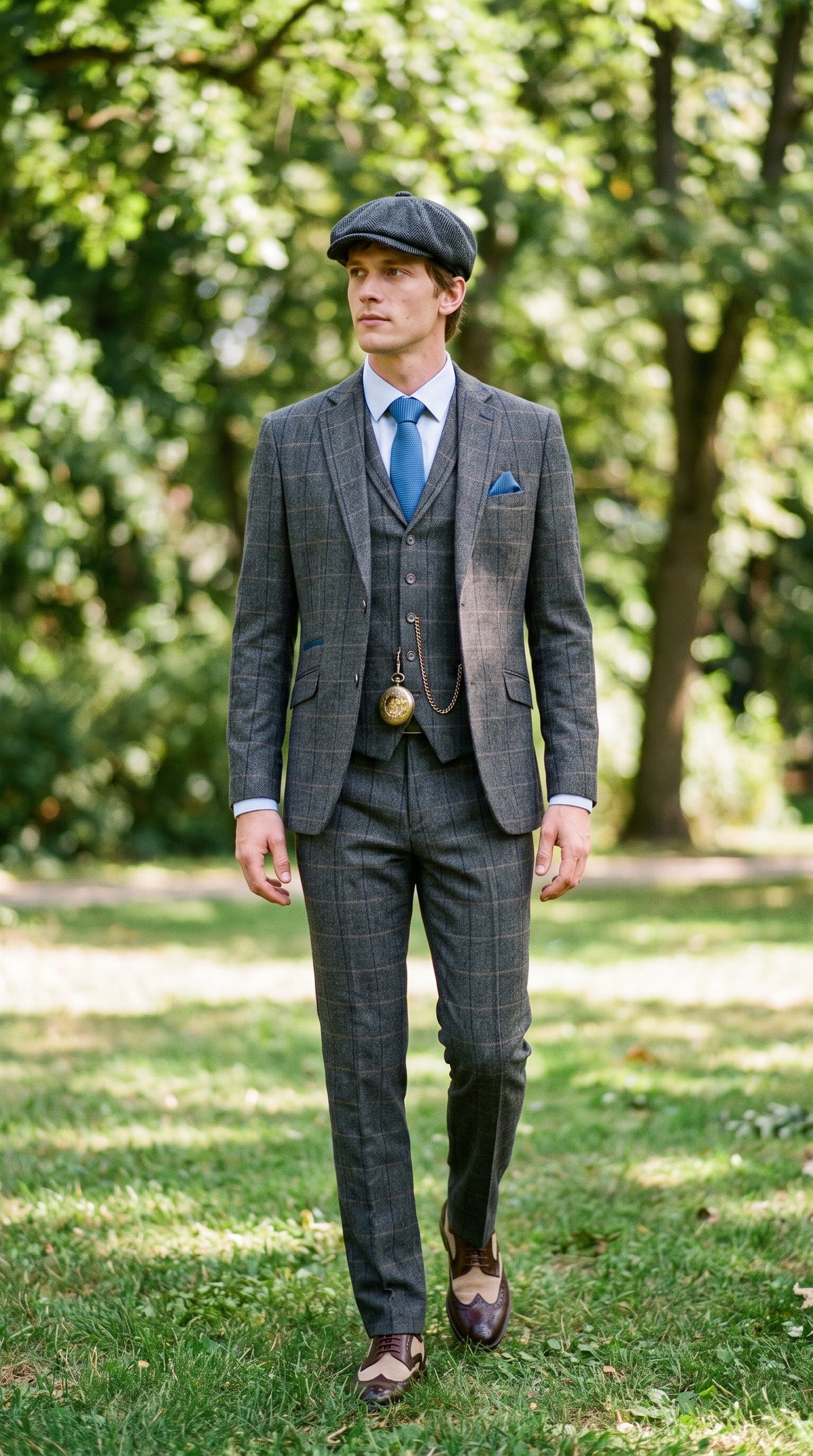 Look #132 styled with Cavani Albert - Herresæt med sildebensmønster i tweed med 3 dele - Trækul