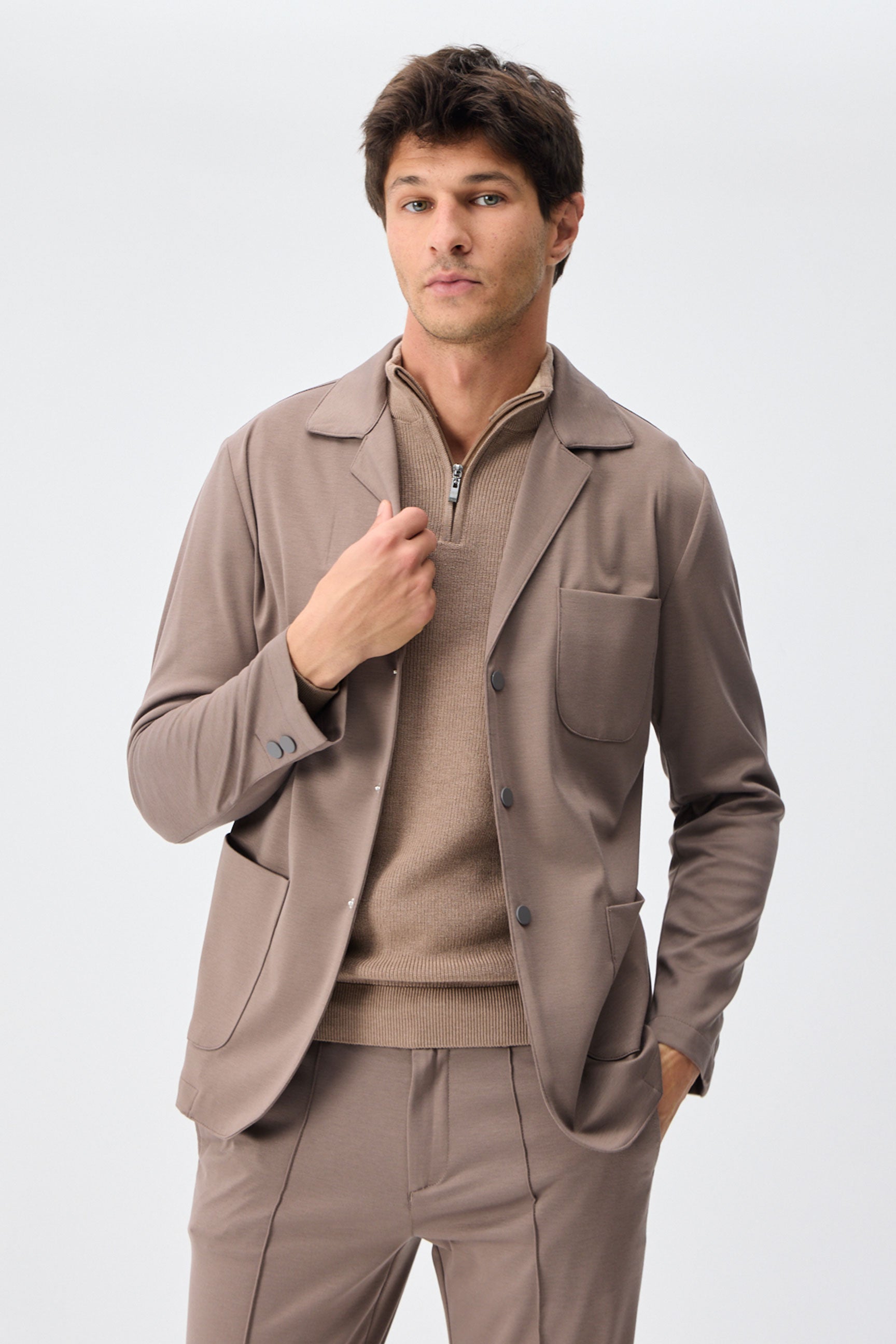 Herre taupebrun blød jerseyblazer smart casualjakke