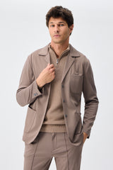 Herresæt med brunt, blødt jersey-stof og elegant, casual jakkesæt, blazer og bukser