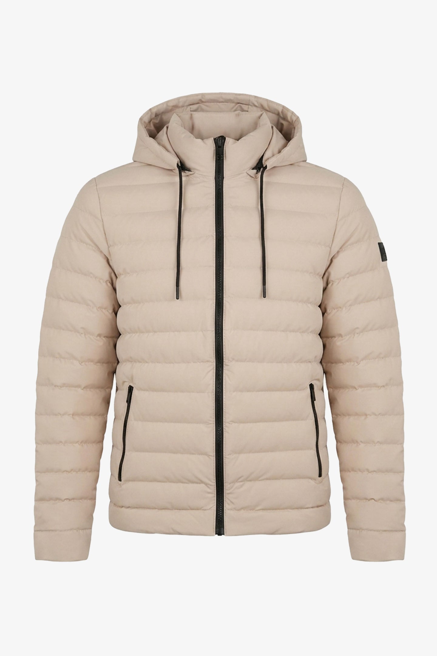 Beige hættetrøje med quiltet lynlås til mænd