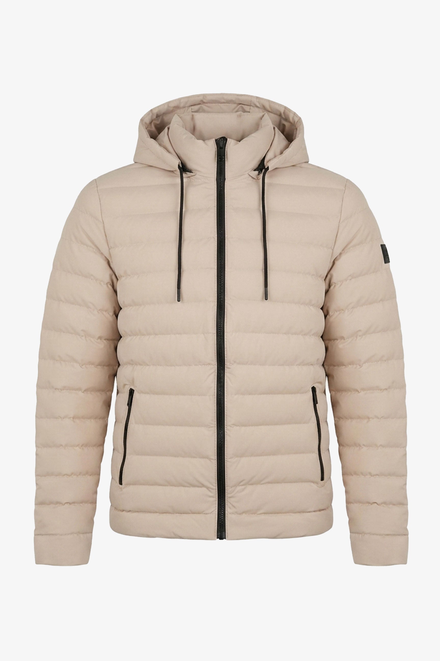 Beige hættetrøje med quiltet lynlås til mænd