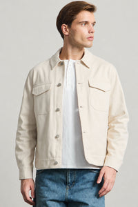 Herre beige bomuldstwilljakke - Trucker Overshirt