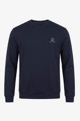 Herre marineblå sweatshirt med rund hals og lange ærmer i bomuldsblanding, stretchpullover
