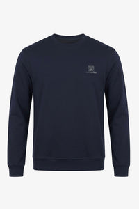 Herre marineblå sweatshirt med rund hals og lange ærmer i bomuldsblanding, stretchpullover