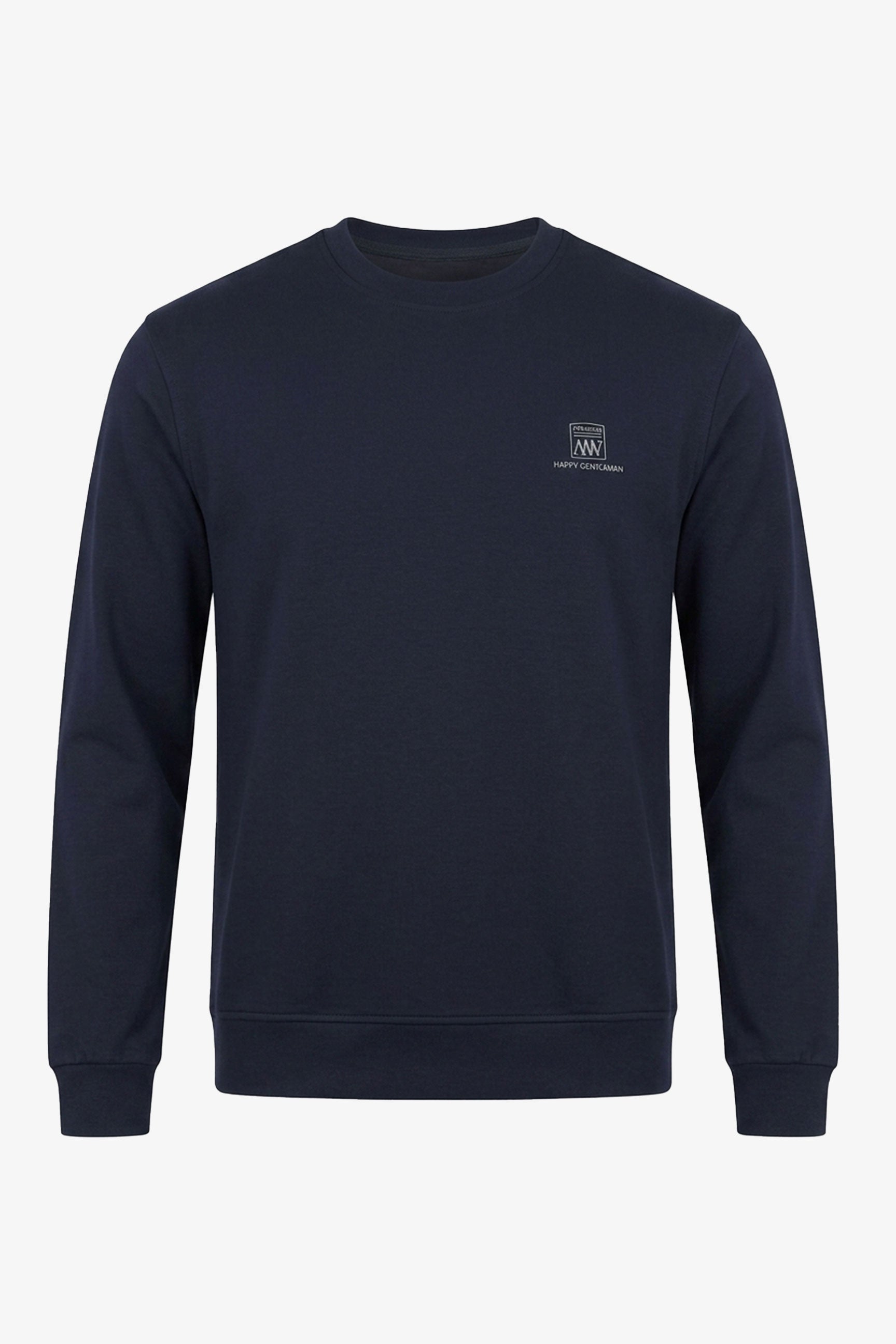 Herre marineblå sweatshirt med rund hals og lange ærmer i bomuldsblanding, stretchpullover